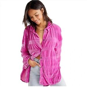 Free People Feminine Fuchsia Button-Down Textured Shirt